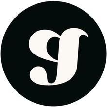 White stylized letter 'G' on a black circular background