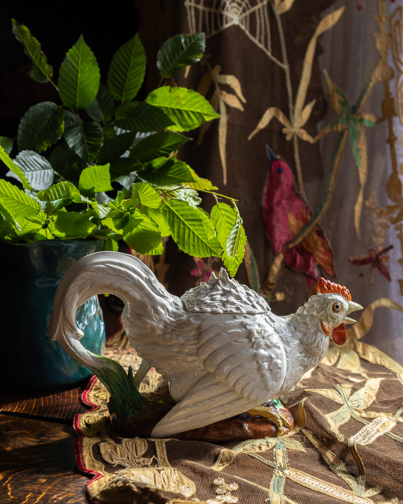 Majolica rooster teapot