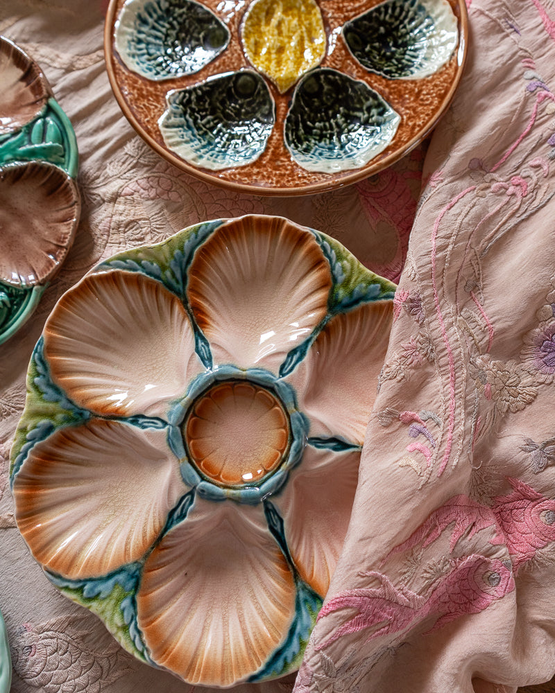 Antique majolica oyster plates