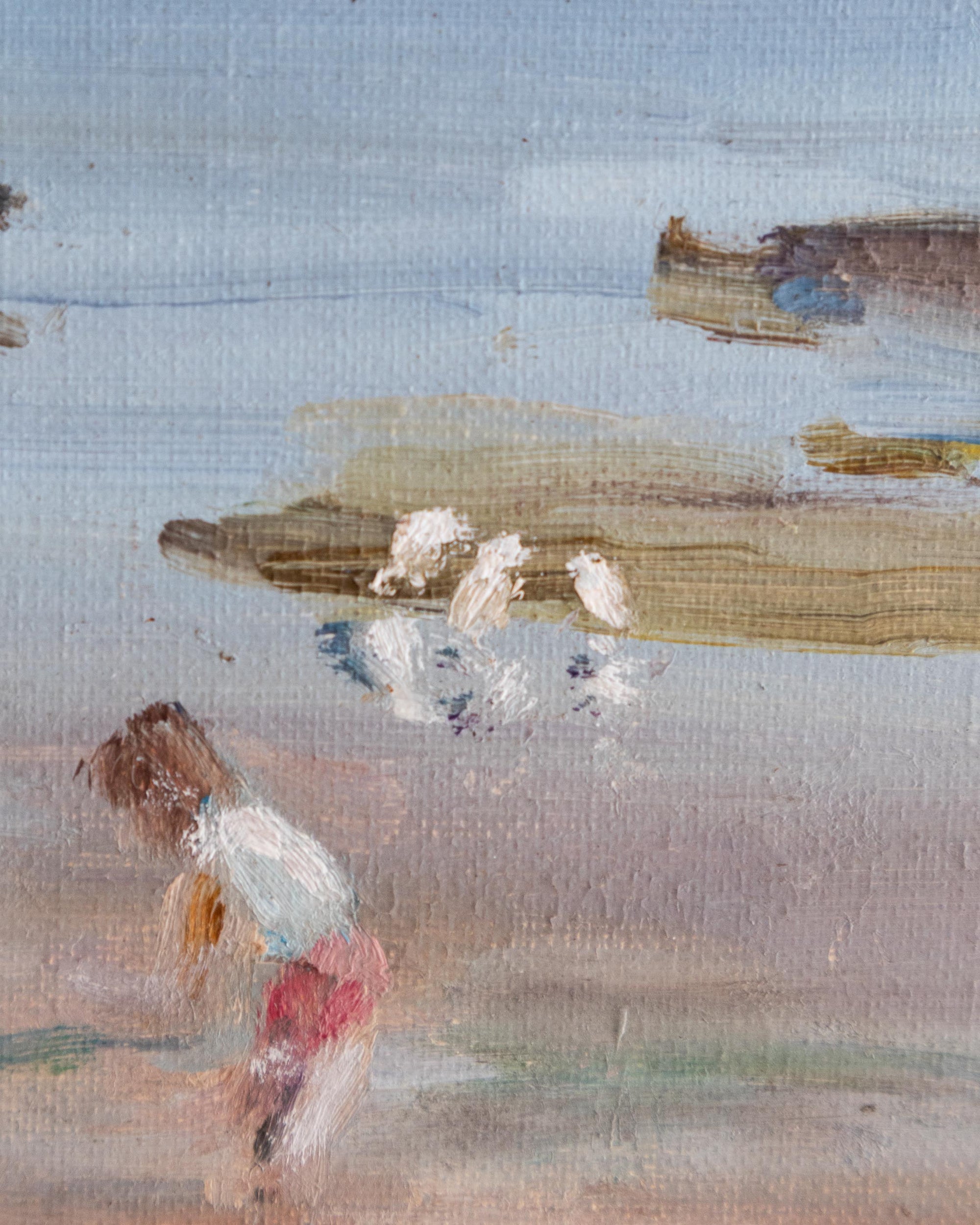 Abstract painting with brush strokes on a textured surface