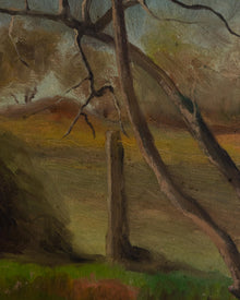 Painting of a tree with a landscape background