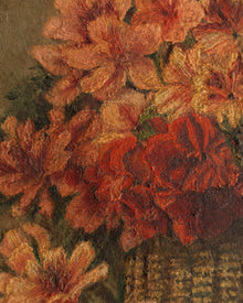 Close-up of a painting of flowers with a textured surface