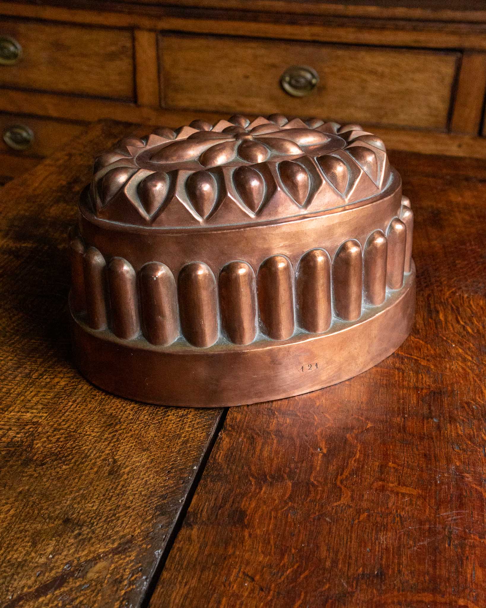 Copper mold on a wooden surface