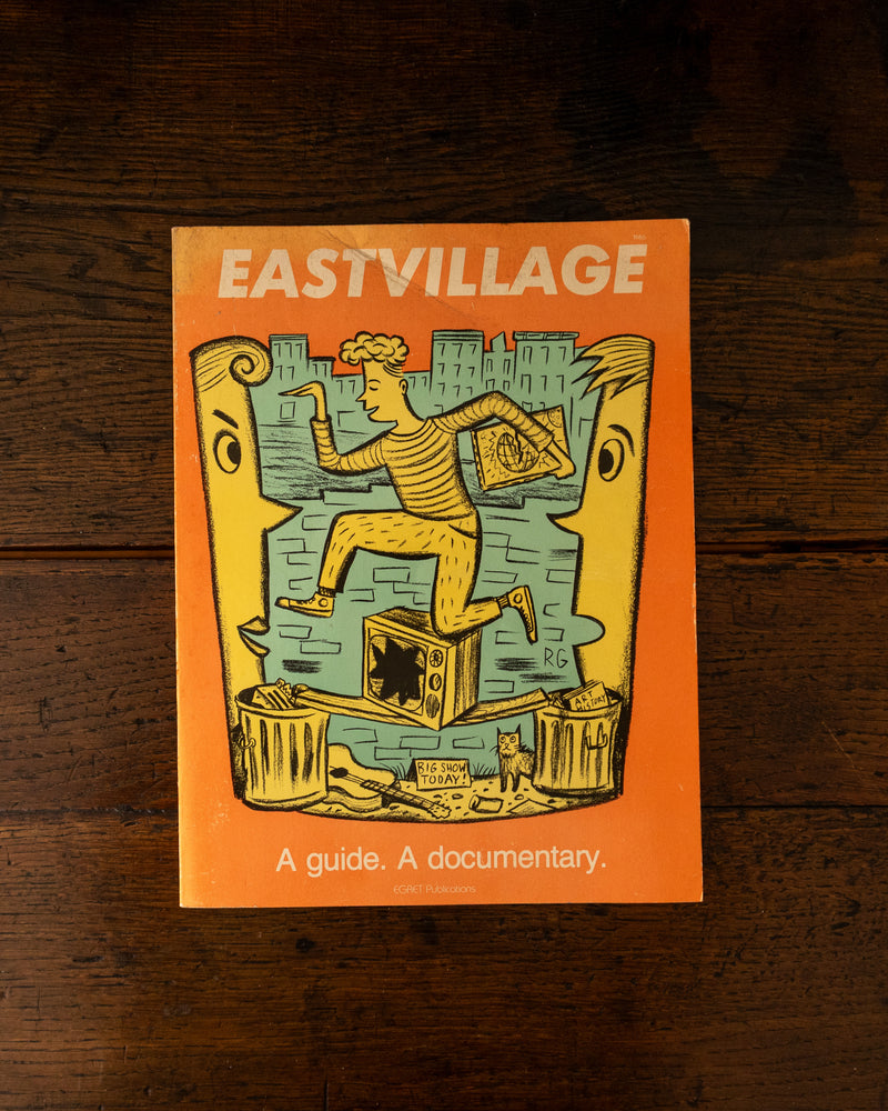 Book cover of 'Eastvillage' with illustration on an orange background