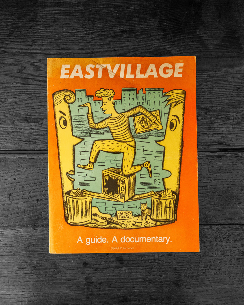 Book cover of 'Eastvillage' with illustration of a person climbing a wall on an orange background