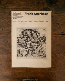 Back cover of Frank Auerbach art exhibition catalogue with abstract drawing on a wooden surface